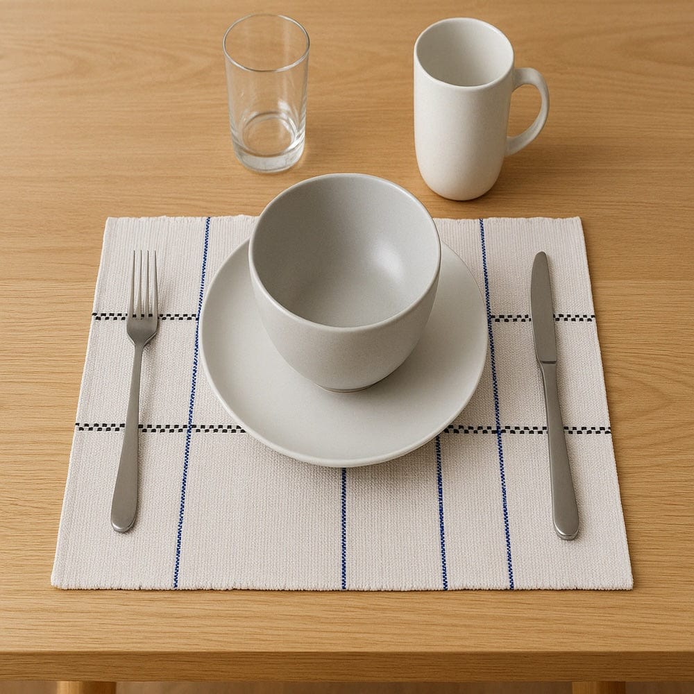 Assiette creuse verte en grès 22cm I Vaisselle portugaise # DRAFT Set de table Blanc & bleu