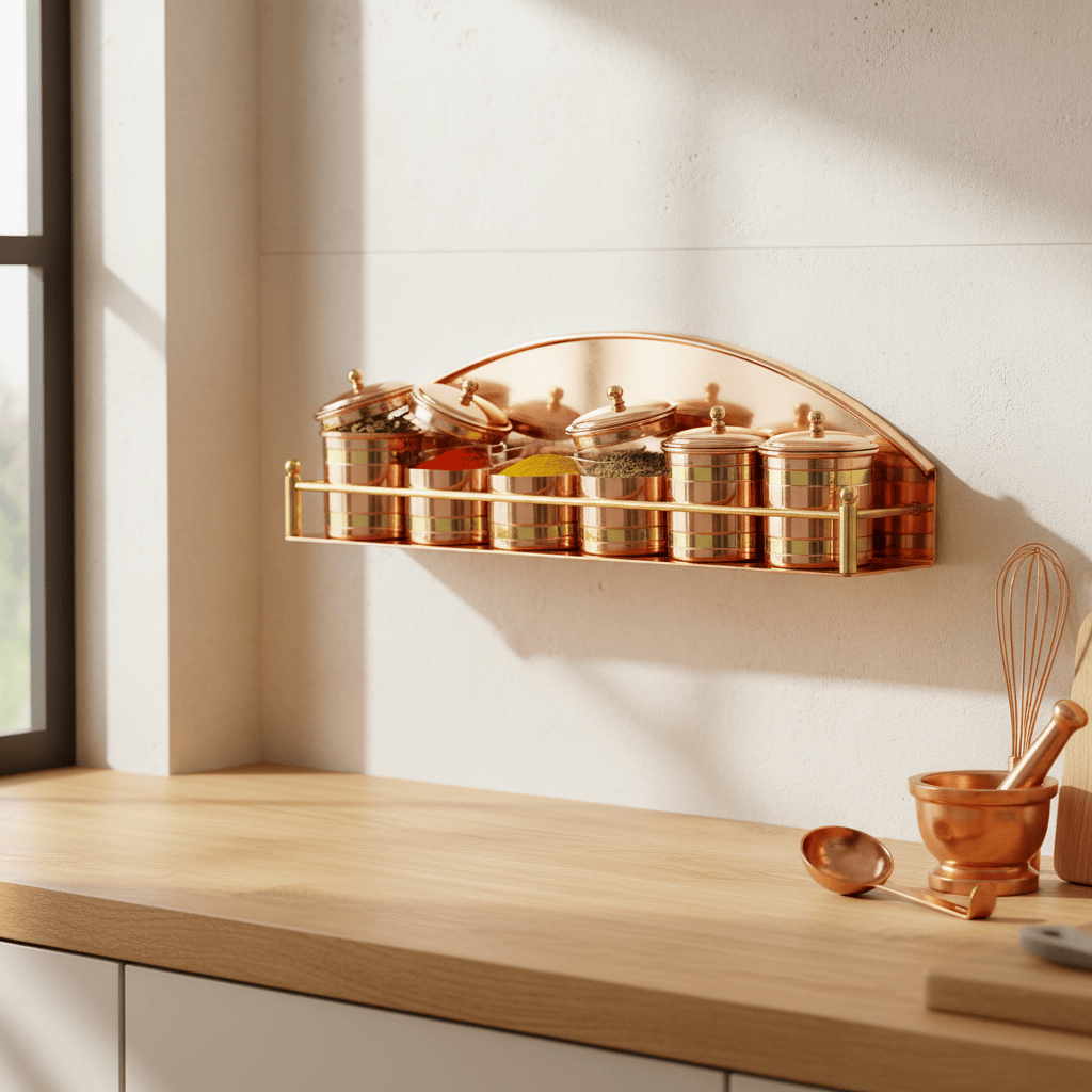 Authentique étagère à épices en cuivre Etagère à épices en cuivre