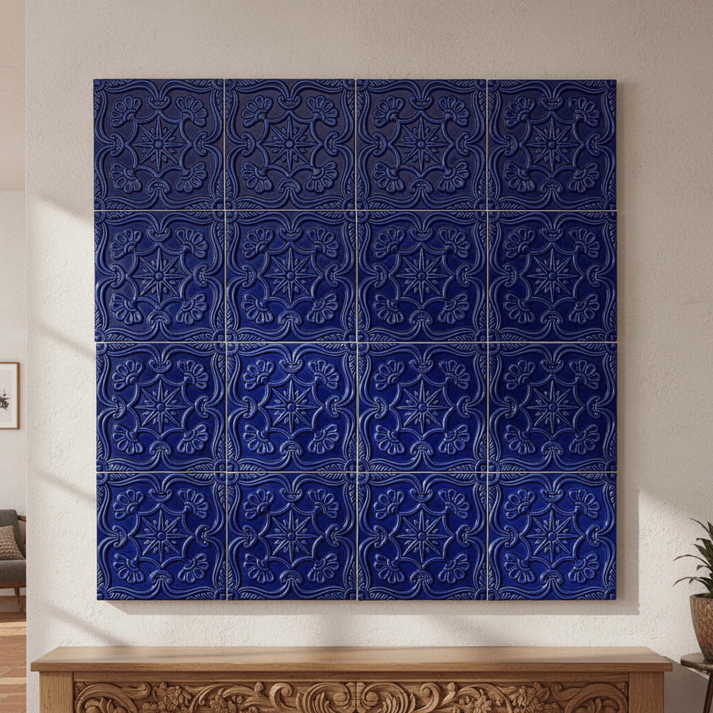 Azulejo à relief bleu cobalt du Portugal Azulejo Padrão à relief