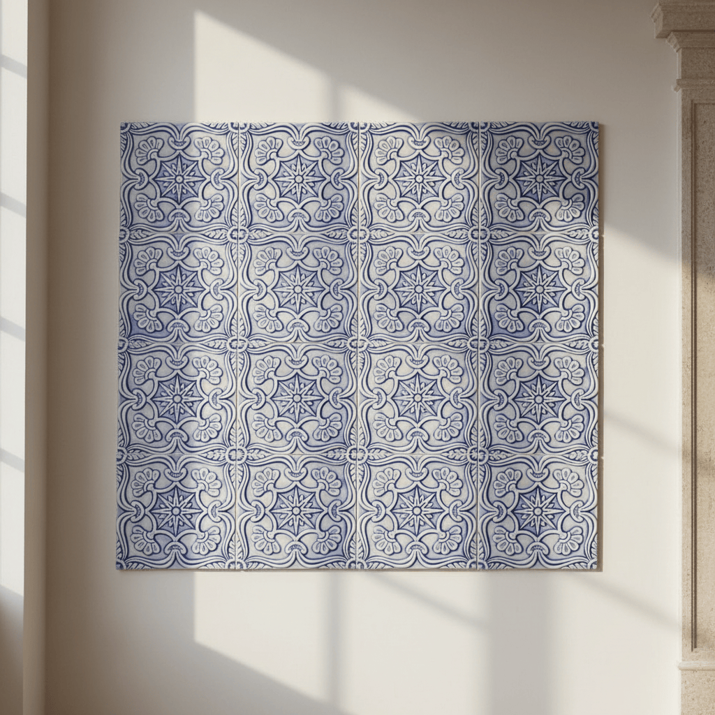 Azulejo en relief du Portugal I Bleu clair Azulejo Padrão à relief