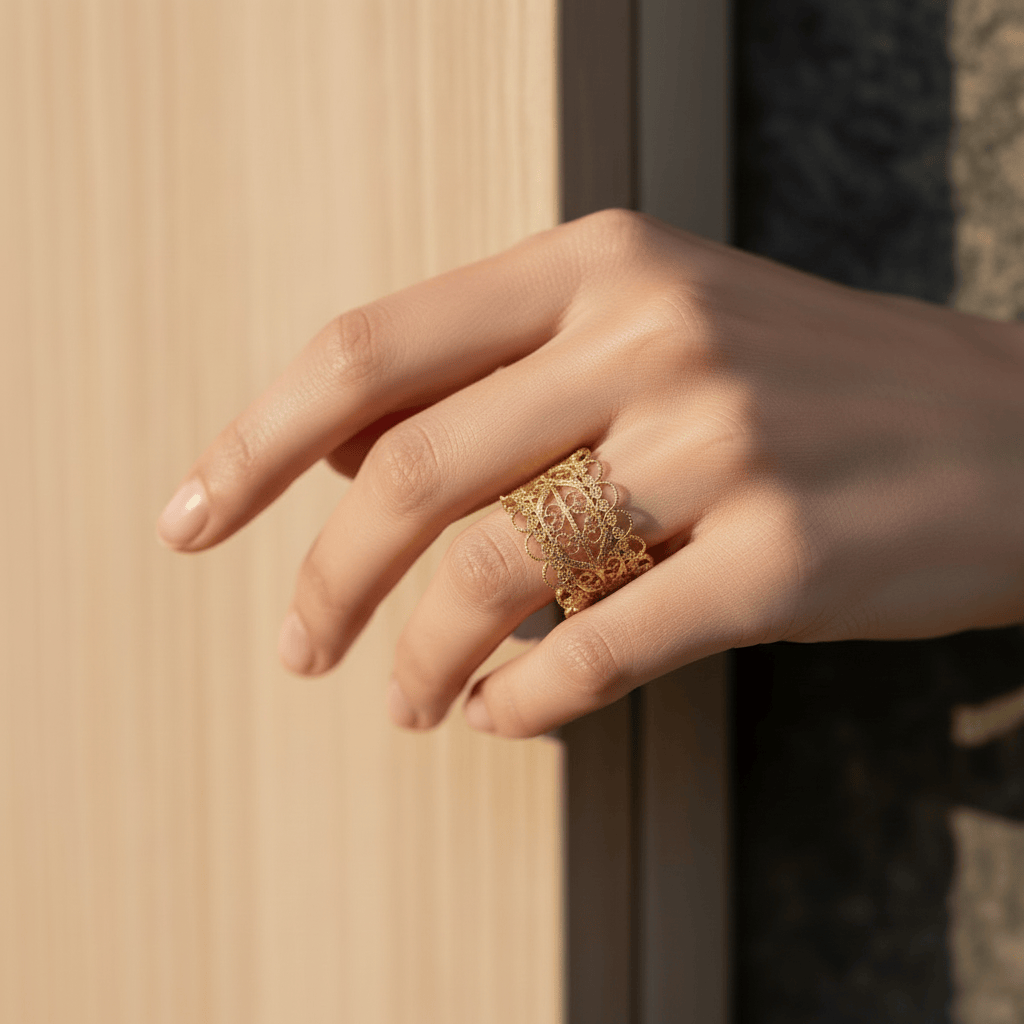 Bague en filigrane d'argent doré I Vente en ligne France Rendas I Bague en argent