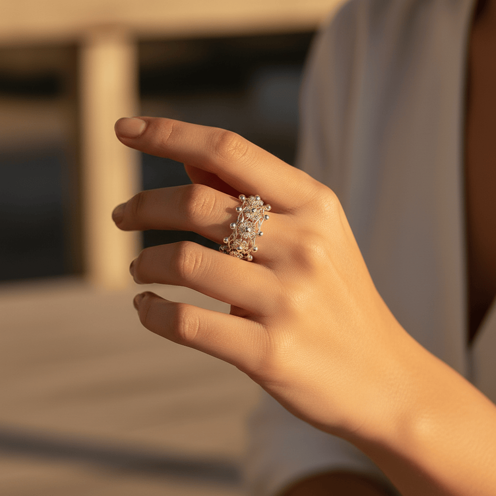 Bague traditionnelle portugaise en maille d'argent Á Portuguesa I Bague en argent