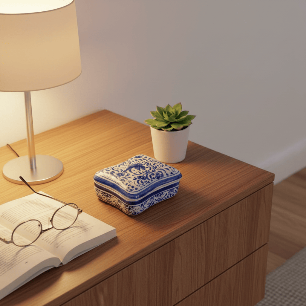 Boite à pillules en céramique de Coimbra Boite en céramique de Coimbra rectangulaire