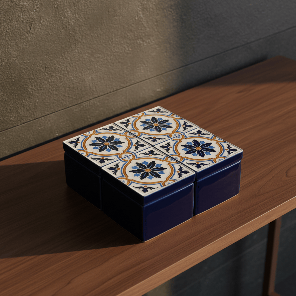 Boîte Céramique Artisanale Azulejos - Bleu & Liège Boite à secrets "Azulejos" - Bleu