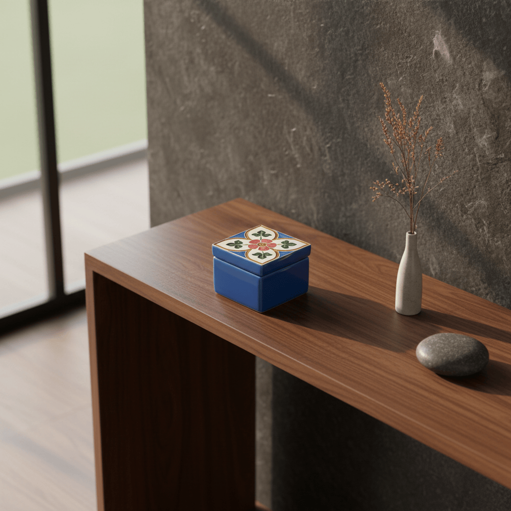 Boîte Céramique Artisanale Azulejos - Turquoise & Liège Boite à secrets "Azulejos" - Turquoise