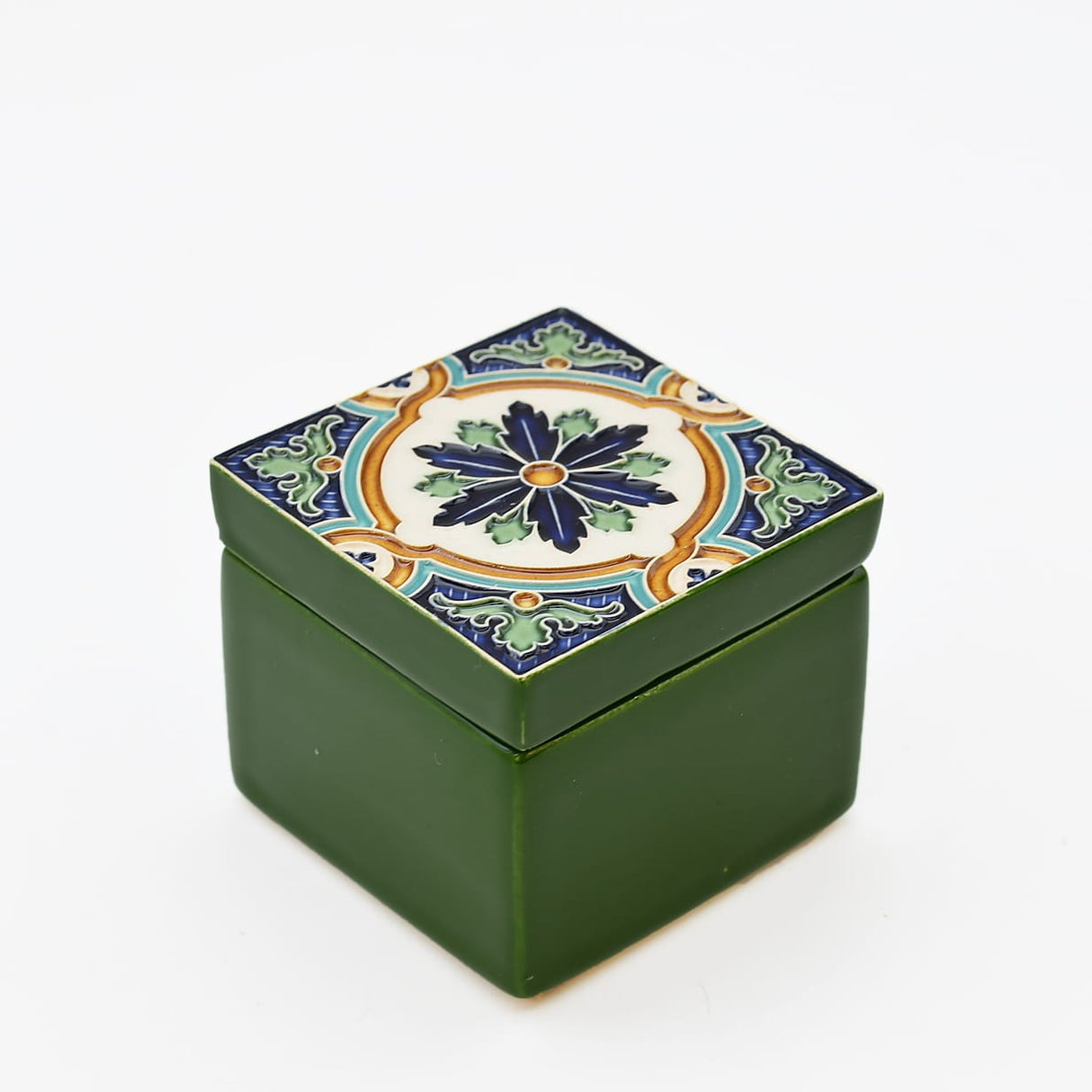 Boîte Céramique Artisanale Azulejos - Vert Émeraude & Liège Boite à secrets "Azulejos" - Vert