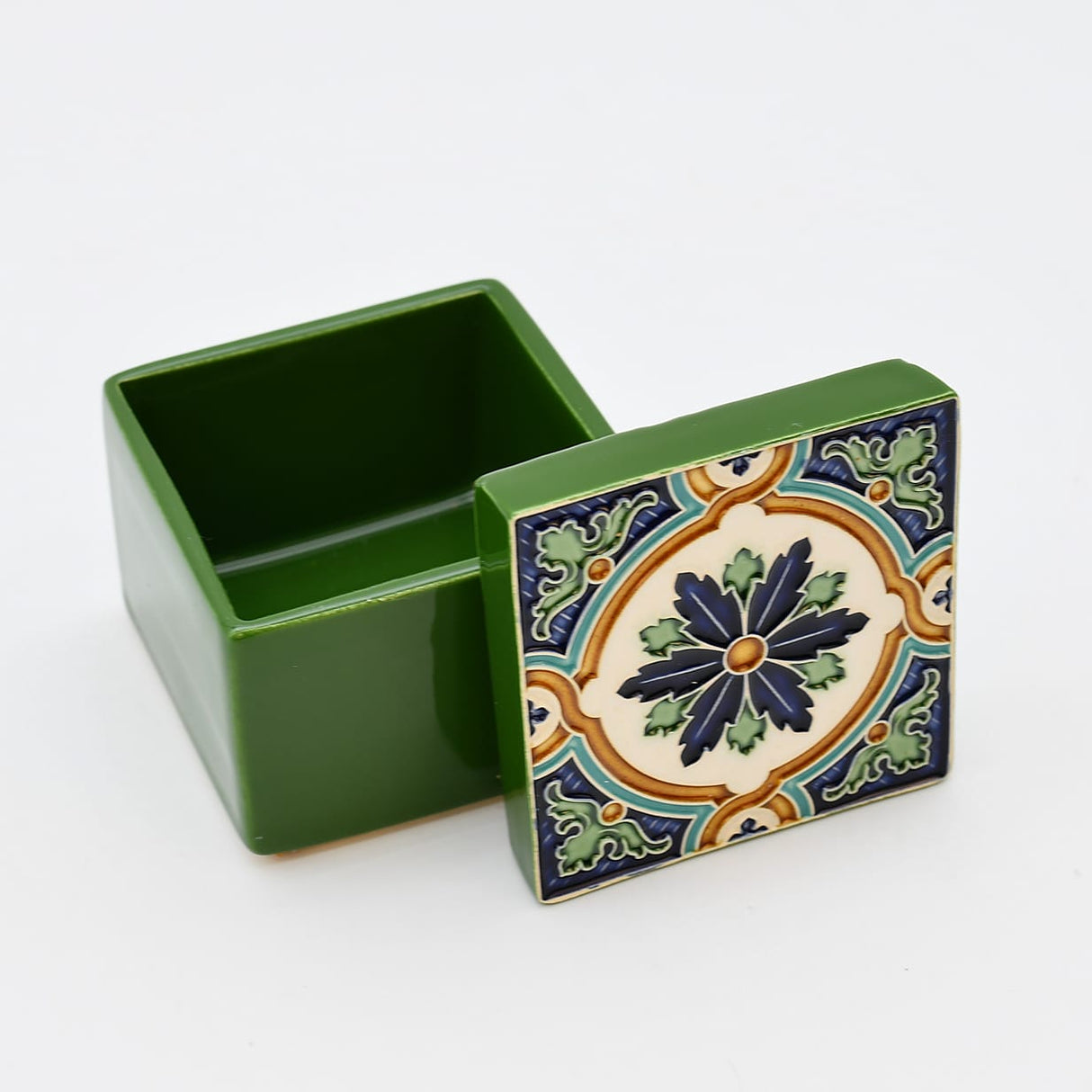 Boîte Céramique Artisanale Azulejos - Vert Émeraude & Liège Boite à secrets "Azulejos" - Vert