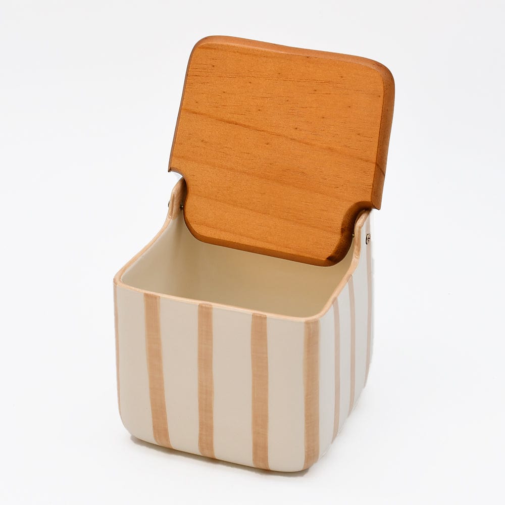 Boite de rangement de cuisine rayée moka et blanc Boite de cuisine rayée "Costa Nova Mar" - Moka