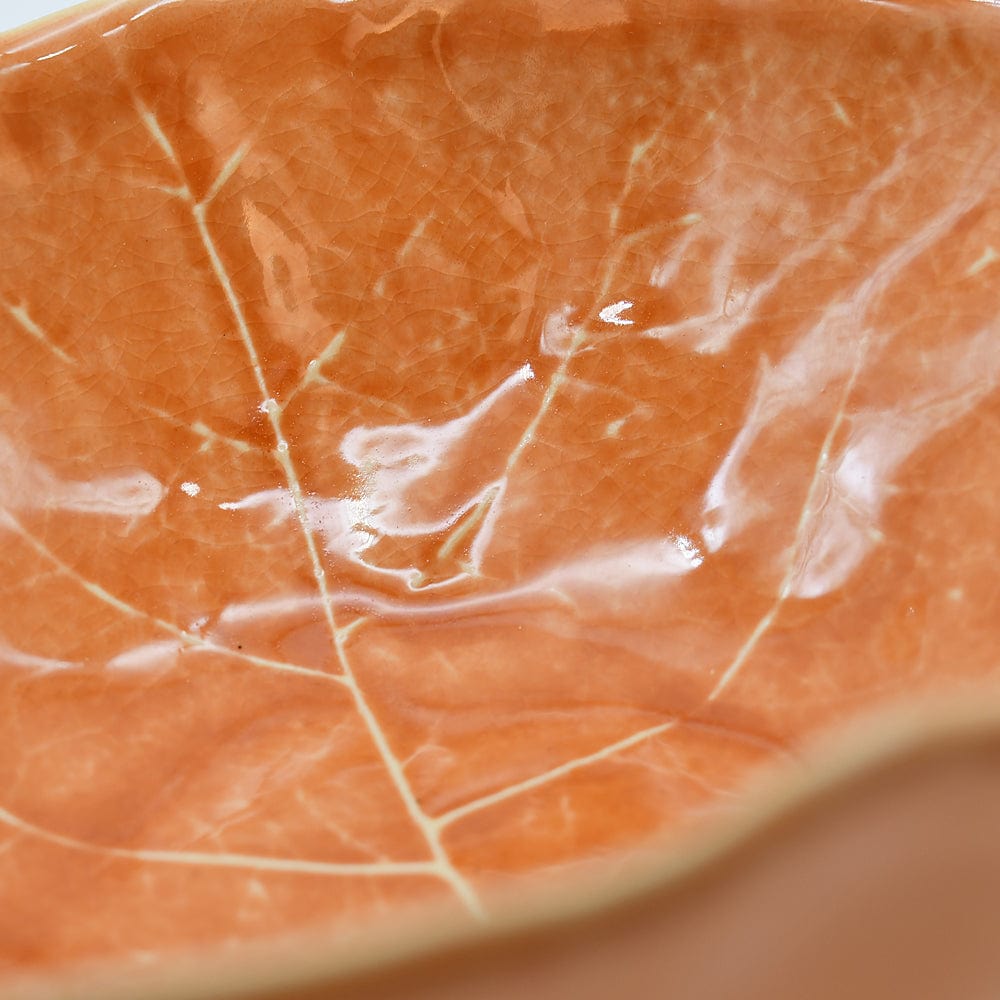 Bol orange feuille de chou en grès | Fabriquée au Portugal Bol en grès en forme de chou - Orange