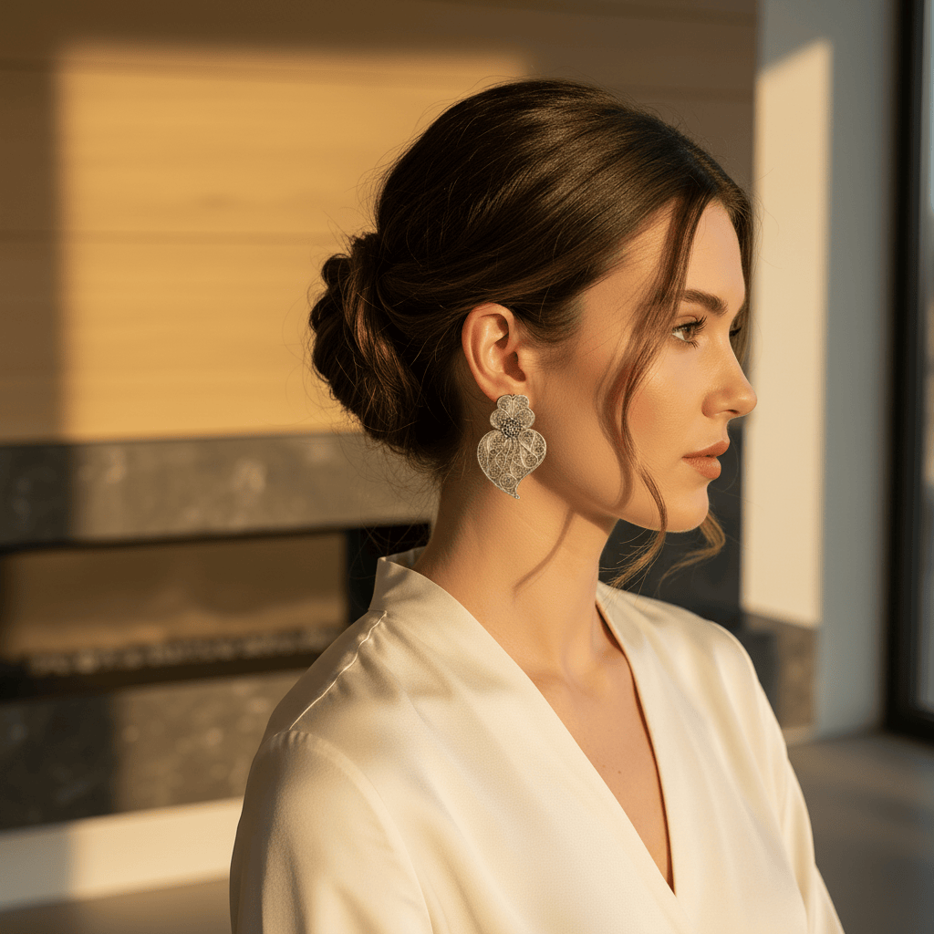 Boucles d'oreille Coeur de Viana en filigrane d'argent oxydé 6,5cm Coração de Viana I Boucles d'oreille en argent oxydé - 6.5cm