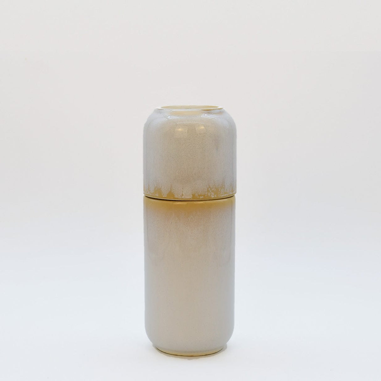 Bouteille + Gobelet en Grès Émaillé | Ensemble Portugais Bouteille en grès "Amazonia" et sa tasse - Blanc