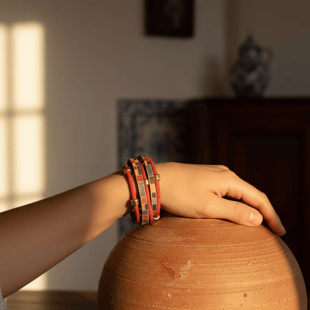 Bracelet en liège 4 lanières – Artisanal portugais vegan Bracelet en liège 4 lanières