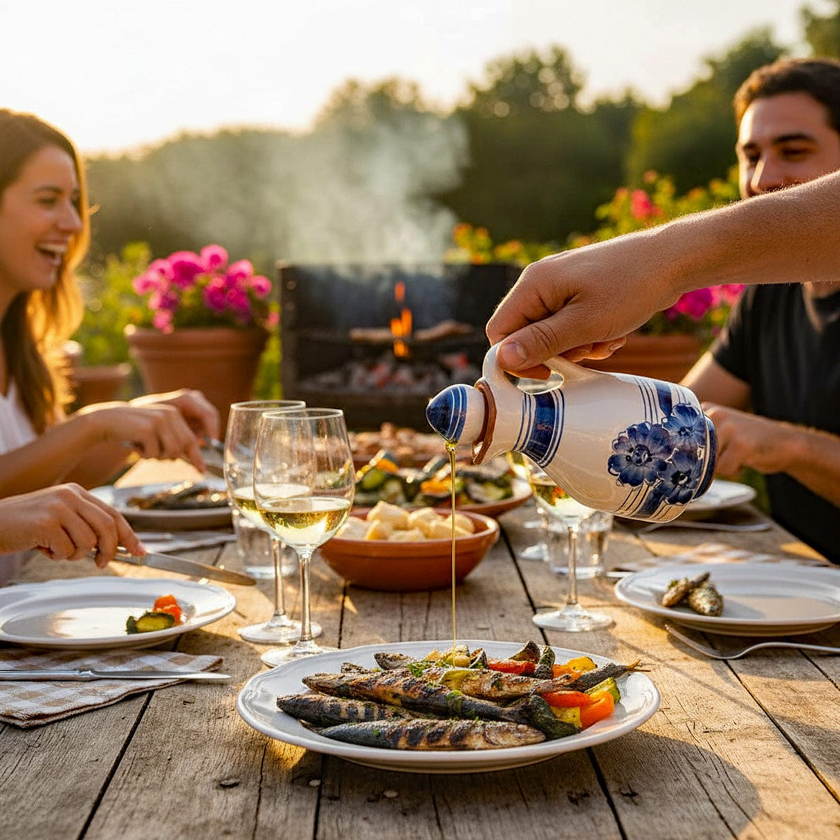 Carafe à huile en terre cuite Bleue Carafe à huile en terre cuite - Bleue