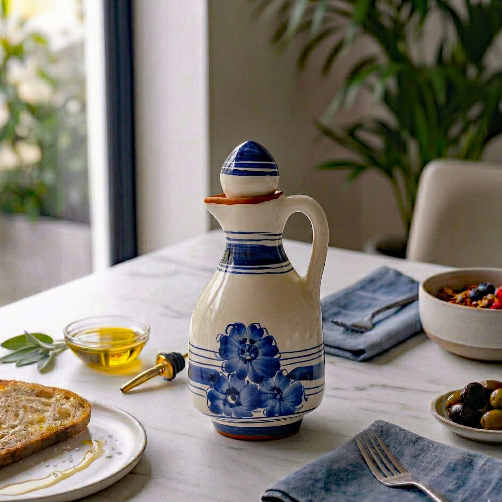 Carafe à huile en terre cuite Bleue Carafe à huile en terre cuite - Bleue