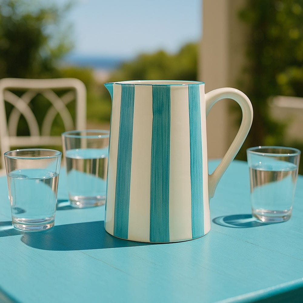 Carafe rayée en céramique turquoise Carafe rayée "Costa Nova Mar" - Turquoise