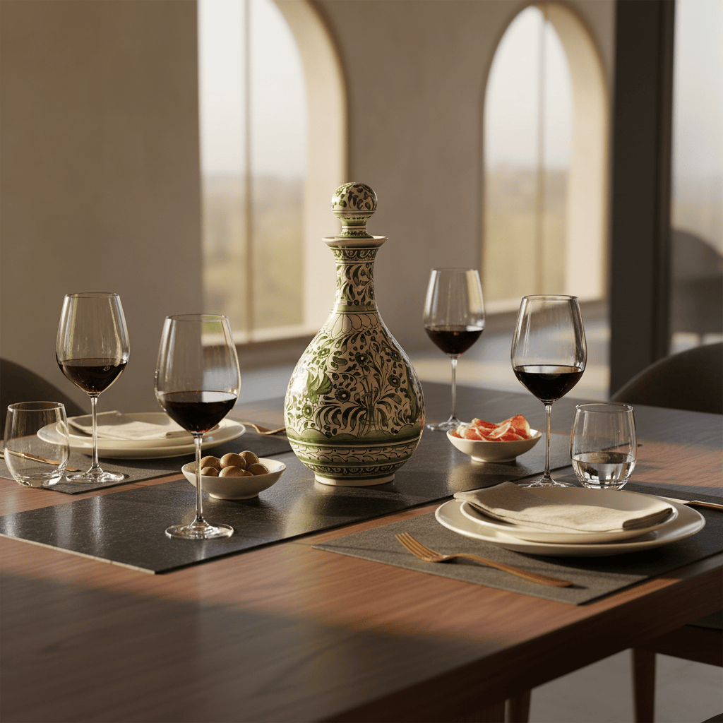 Carafe verte en céramique de Coimbra peinte à la main Carafe en céramique de Coimbra