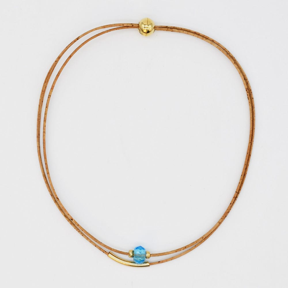 Collier en liège et 4 perles grises élégant et artisanal Collier en liège et perle - Turquoise