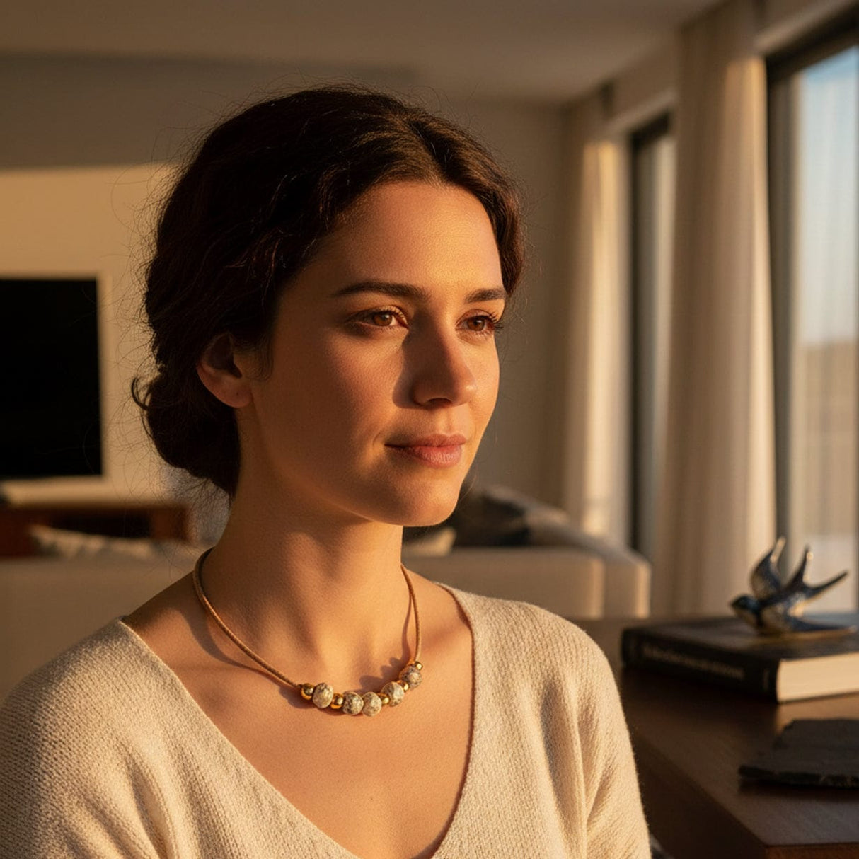 Collier en liège et 4 perles grises élégant et artisanal Collier en liège et perles - Gris