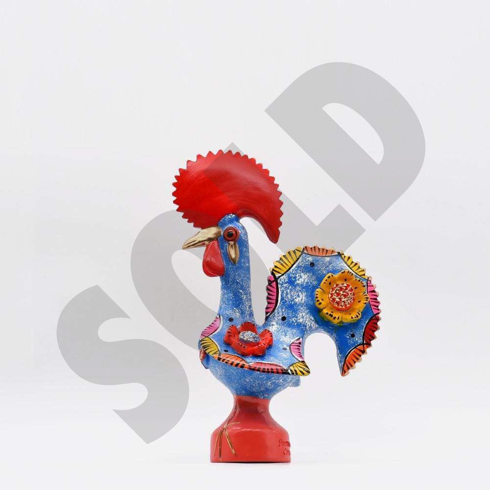 Coq de Barcelos I Statuette en céramique du Portugal Coq de Barcelos 25cm bleu - Prazeres Côta