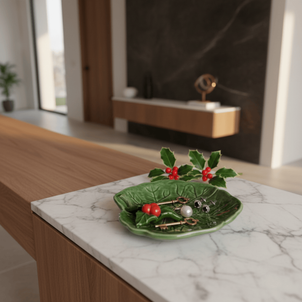 Coupe à apéritif verte avec feuille de houx I Vaisselle portugaise Petite assiette en céramique "Avezinho" verte