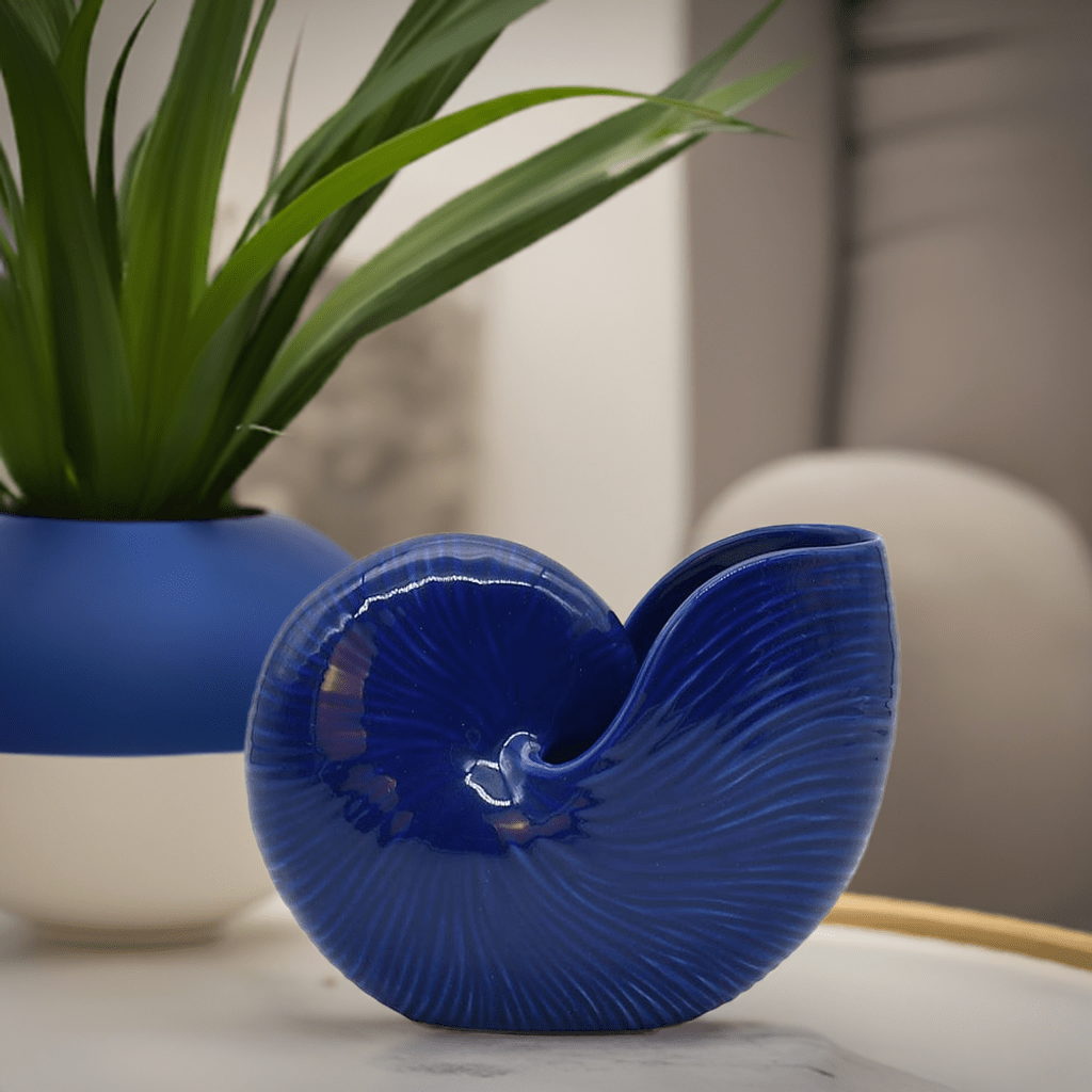 Coupe en céramique en forme de coquillage bleue Cobalt Coquillage en céramique 17cm - Bleu Cobalt