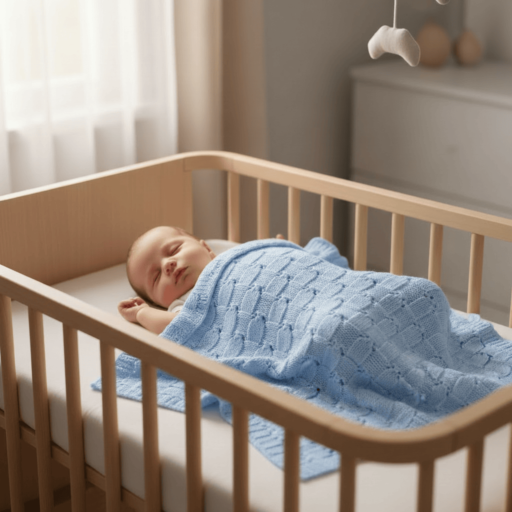 Couverture bébé bleue en maille acrylique douce et légère Couverture en maille pour bébé - Bleu