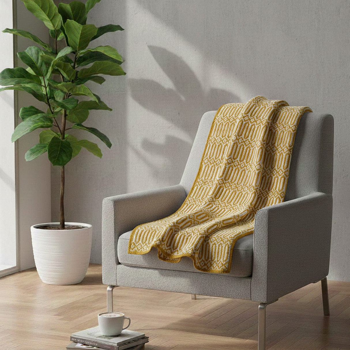 Grand plaid en coton orange tissé au Portugal Plaid en coton "Hexa" - Ocre