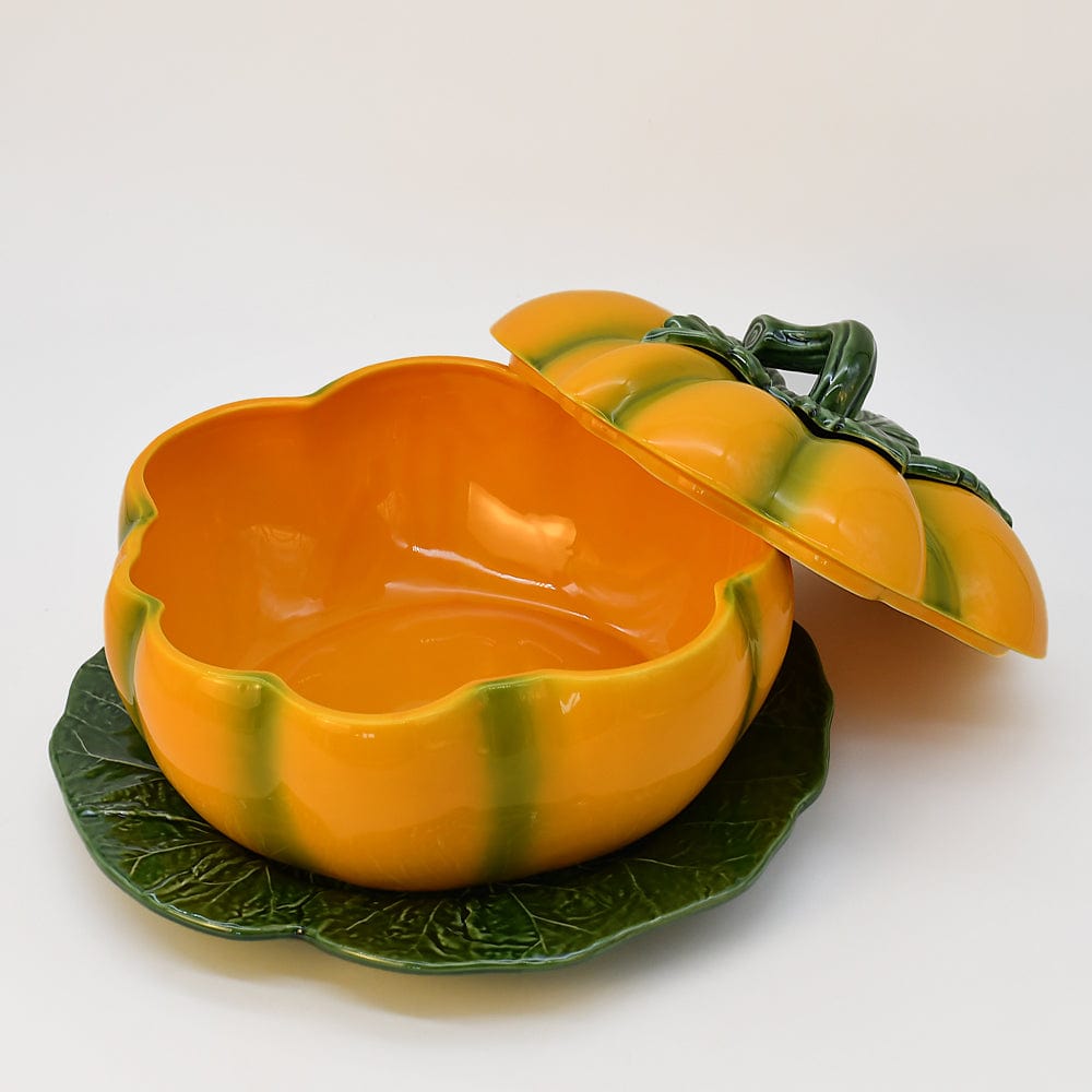 Grande soupière en forme de citrouille I Vaisselle traditionnelle portugaise Soupière en céramique en forme de citrouille