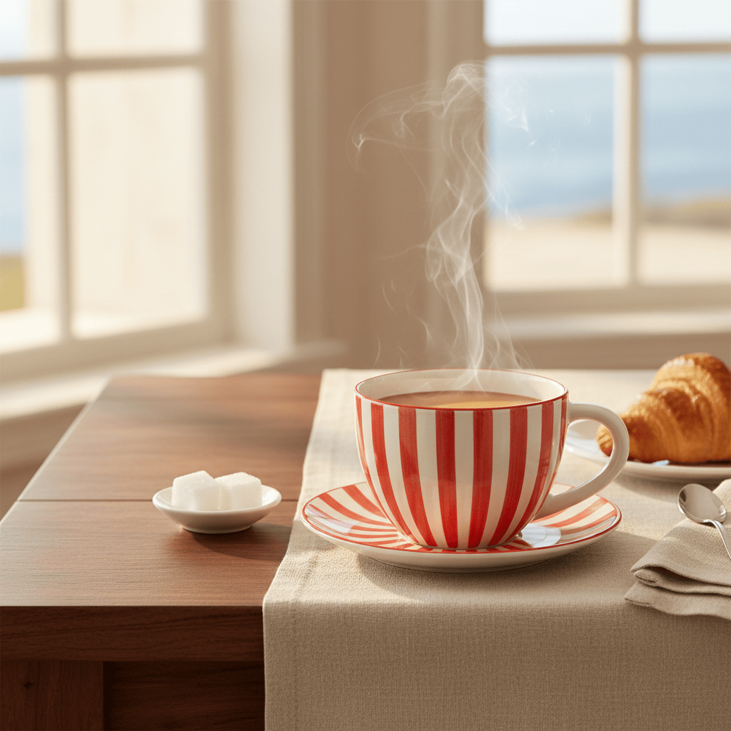 Grande tasse en porcelaine portugaise I Vente en ligne Grande tasse rayée "Costa Nova Mar" - Rouge