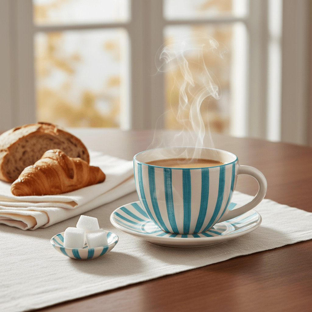 Grande tasse en porcelaine portugaise I Vente en ligne Grande tasse rayée "Costa Nova Mar" - Turquoise