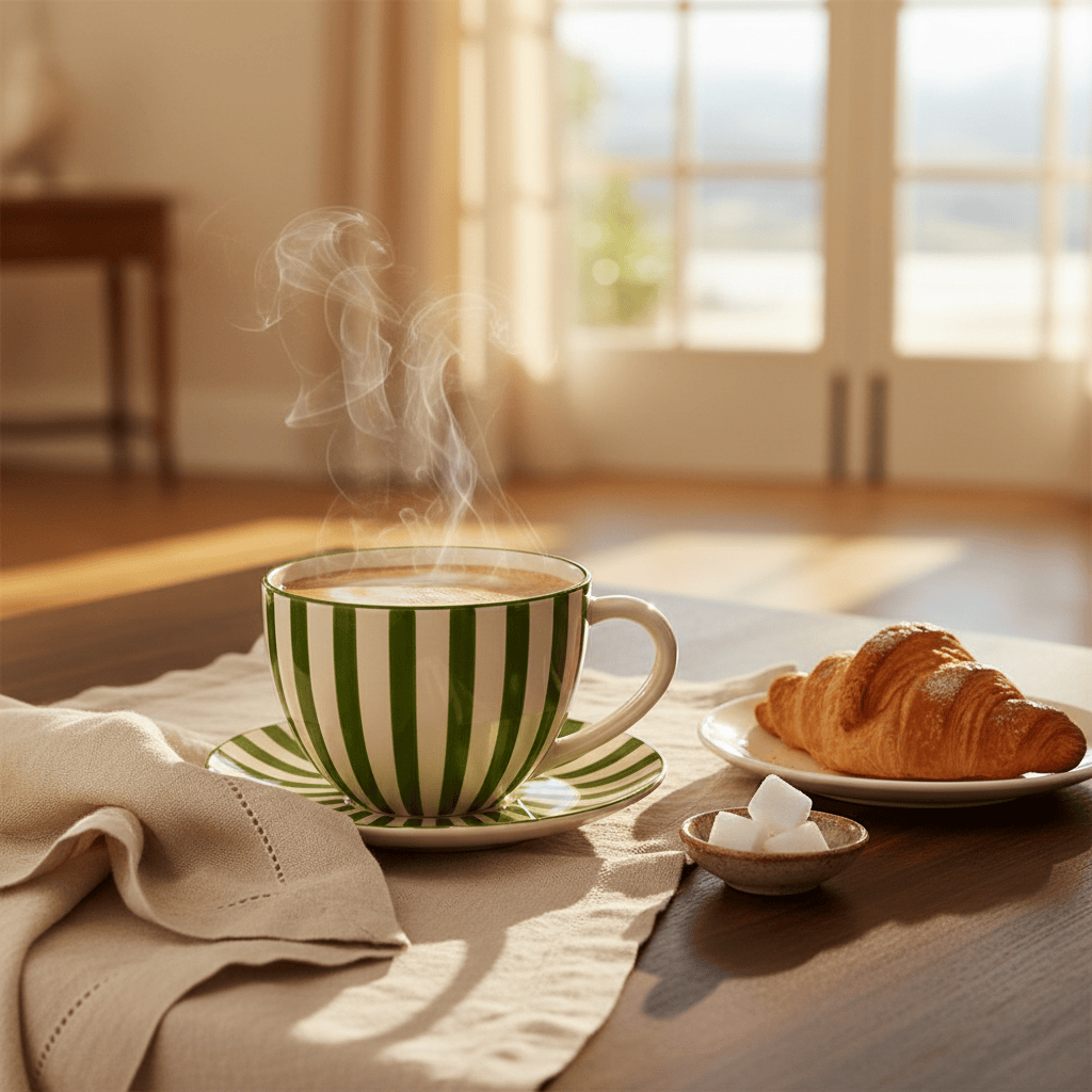 Grande tasse en porcelaine portugaise I Vente en ligne Grande tasse rayée "Costa Nova Mar" - Verte