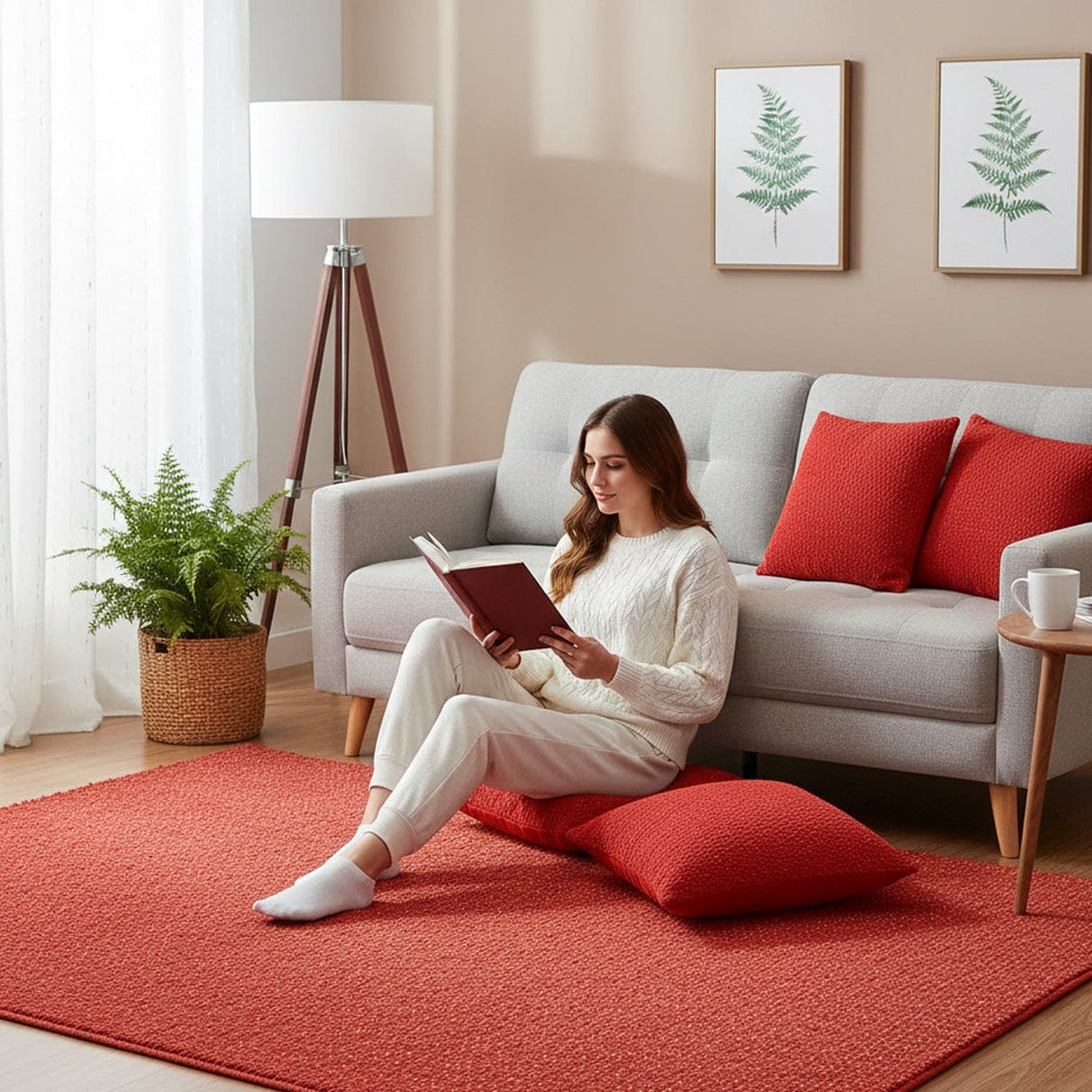 Housse de coussin rouge de grandes dimensions Housse de coussin artisanale 60x60 - Rouge