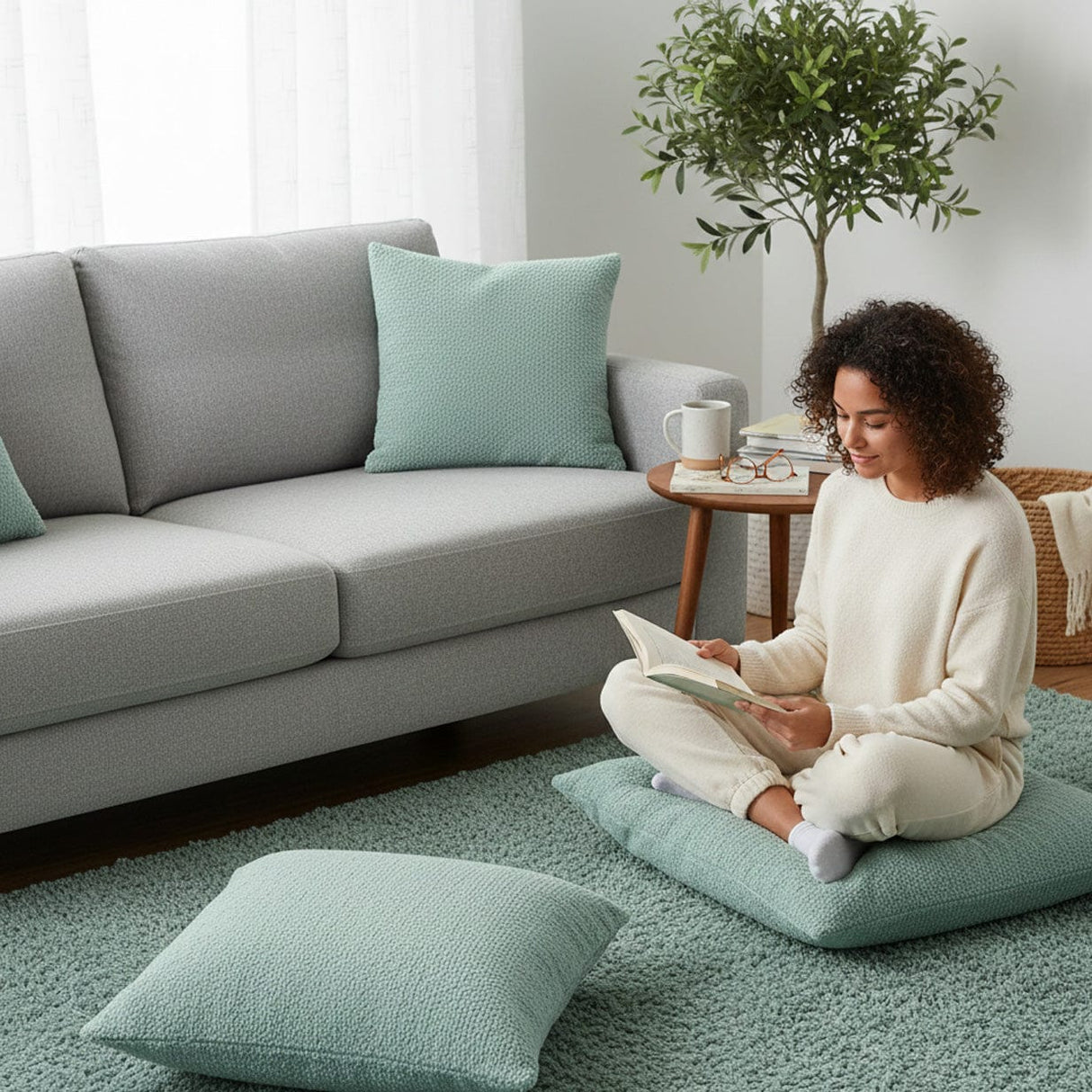 Housse de coussin vert d'eau de grandes dimensions Housse de coussin artisanale 60x60 - Vert d'eau