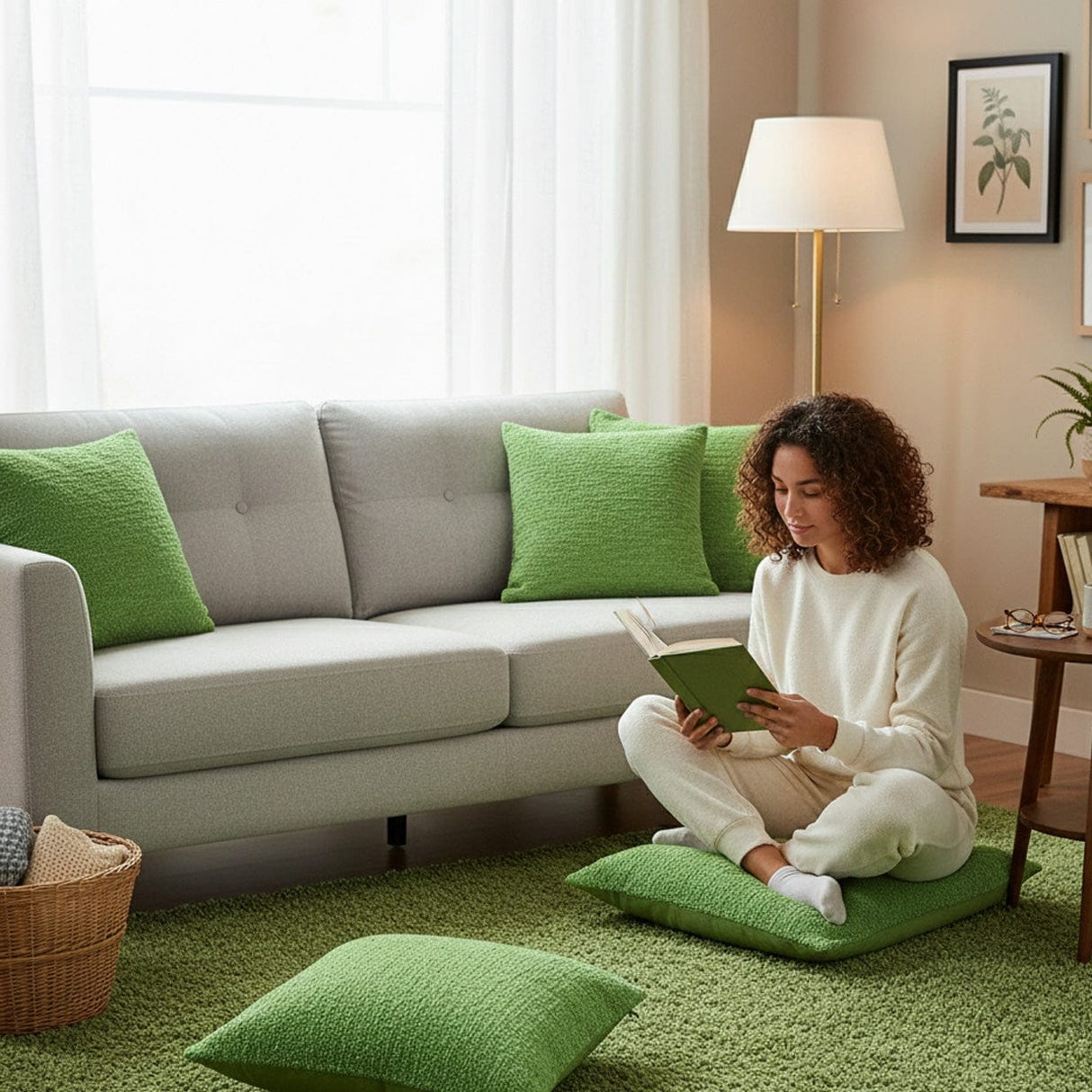 Housse de coussin vert moyen de grandes dimensions Housse de coussin artisanale 60x60 - Vert moyen