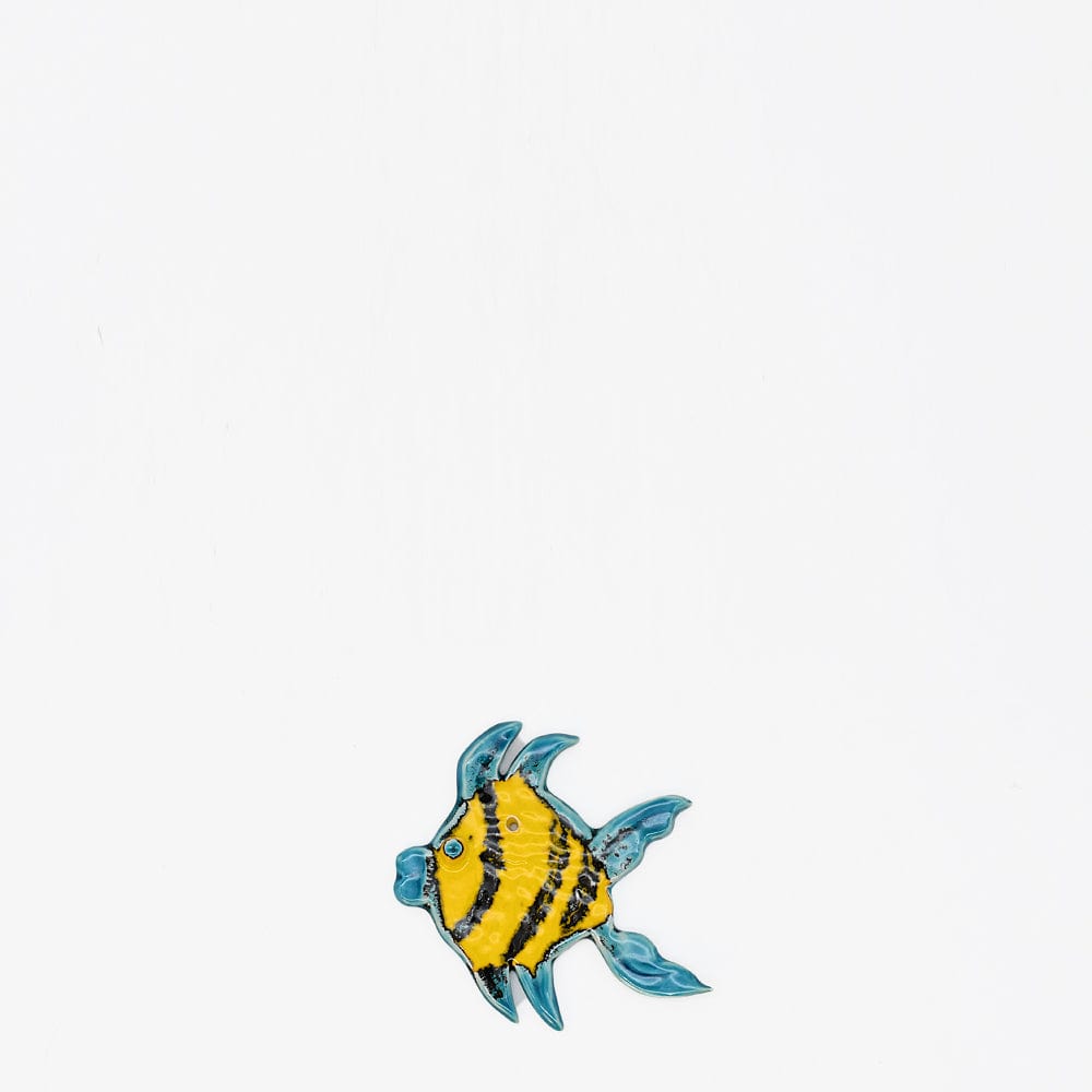 mobile poisson en céramique jaune et bleu Suspension en céramique 11x10cm