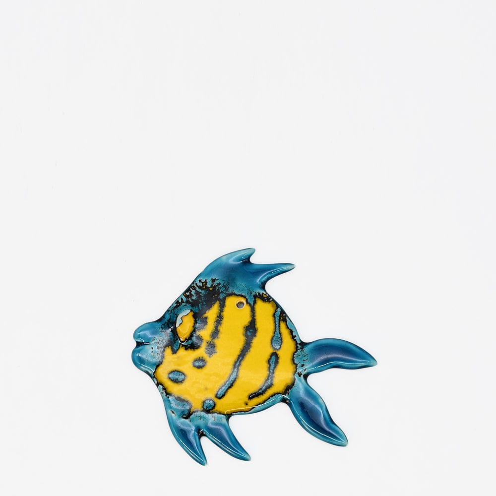 mobile poisson en céramique jaune et bleu Suspension en céramique 15x13cm