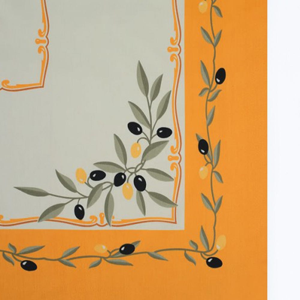 Nappe portugaise jaune motifs oliviers – Coton & polyester facile à entretenir Nappe en coton "Azeitona" - Jaune