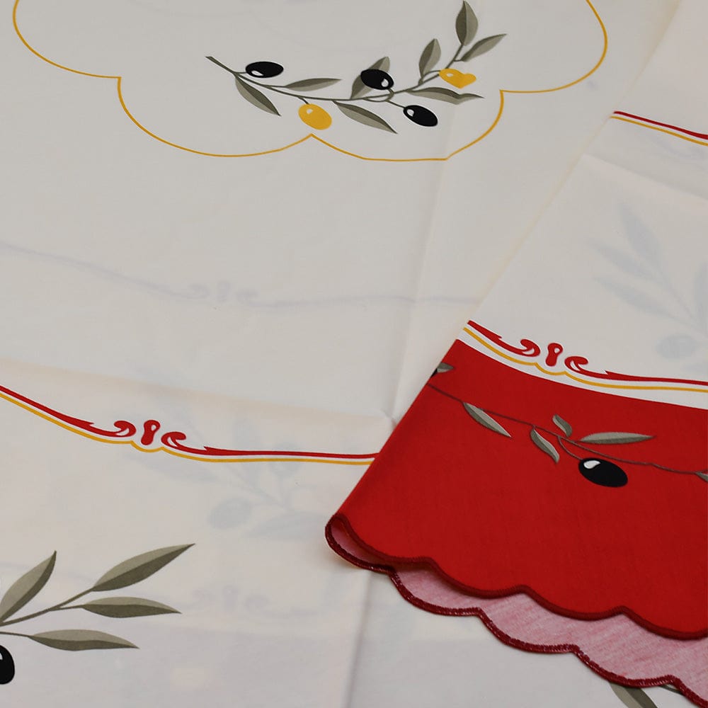 Nappe portugaise rouge motifs oliviers – Coton & polyester facile à entretenir Nappe en coton "Azeitona" - Rouge