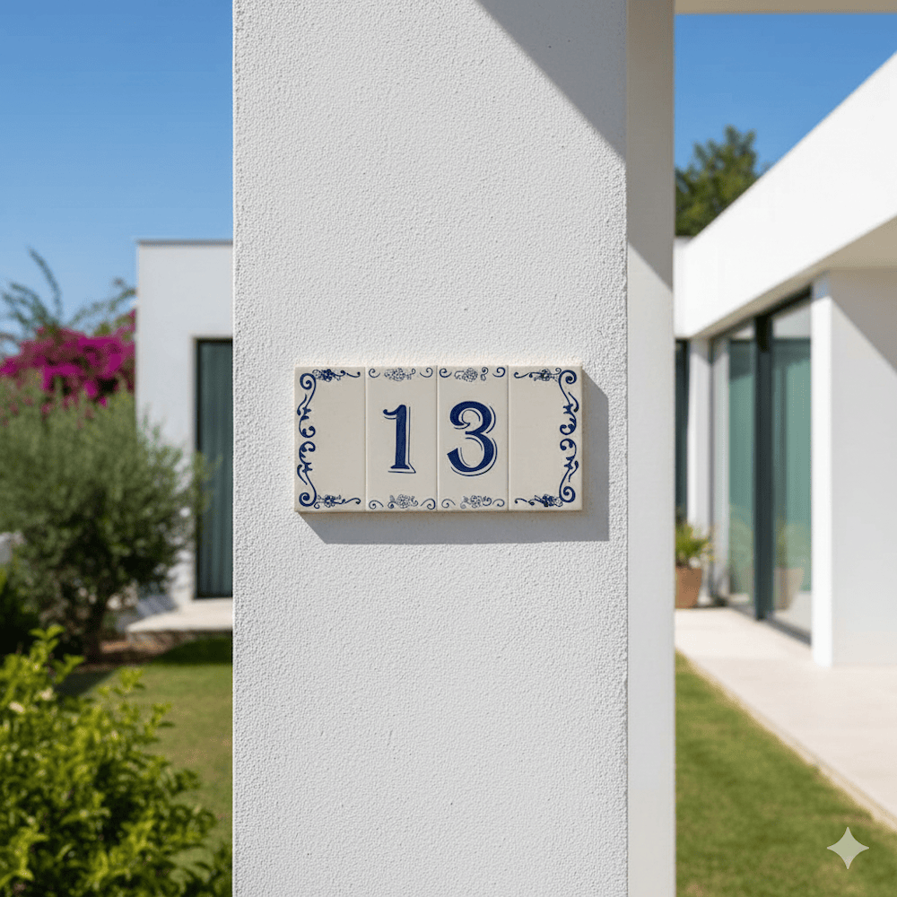 Numéro de facade de maison I Carreau de faïence du Portugal Azulejo n° de rue - 8