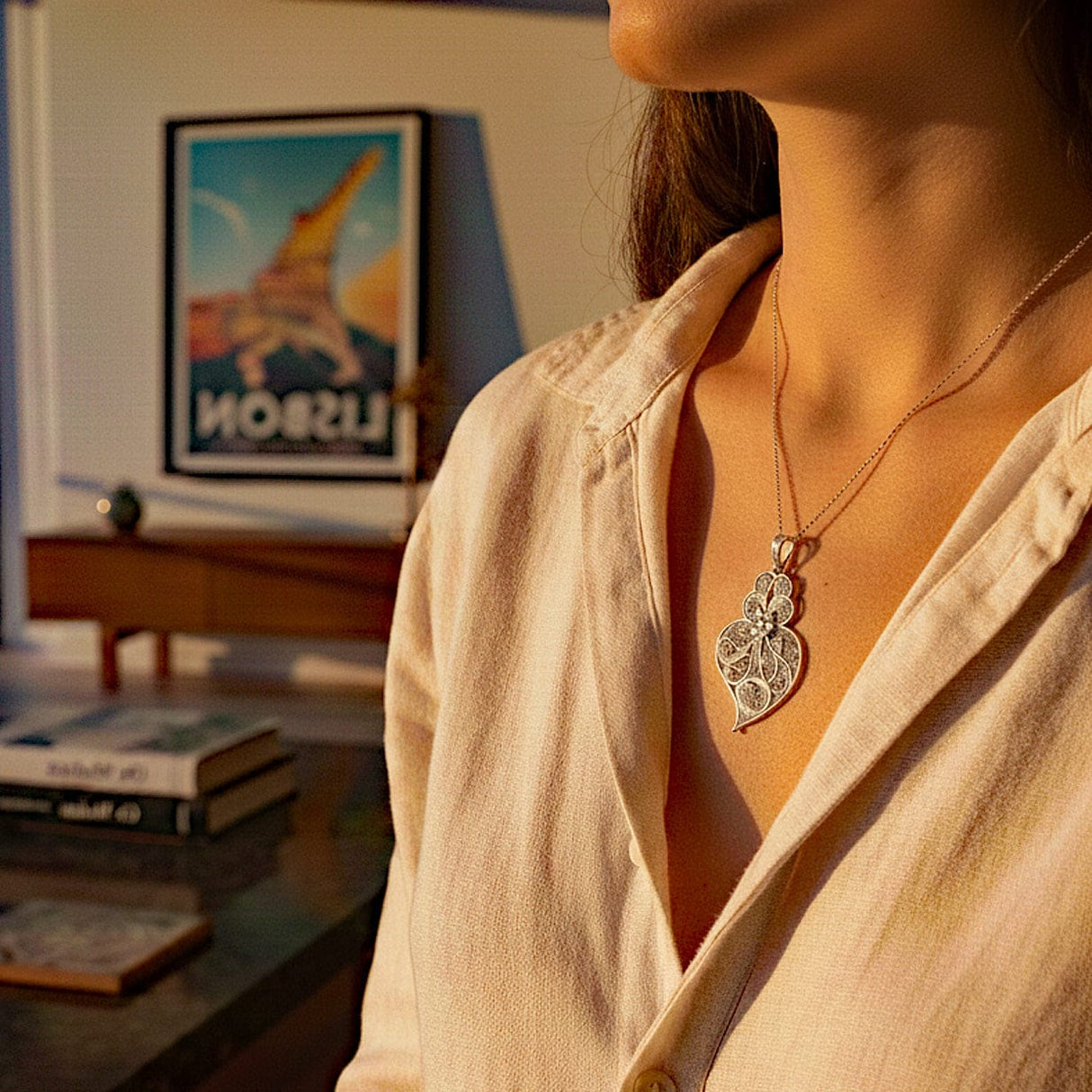 Pendentif en filigrane d'argent I Vente de bijoux argent Coração de Viana I Pendentif en argent - 3.5cm