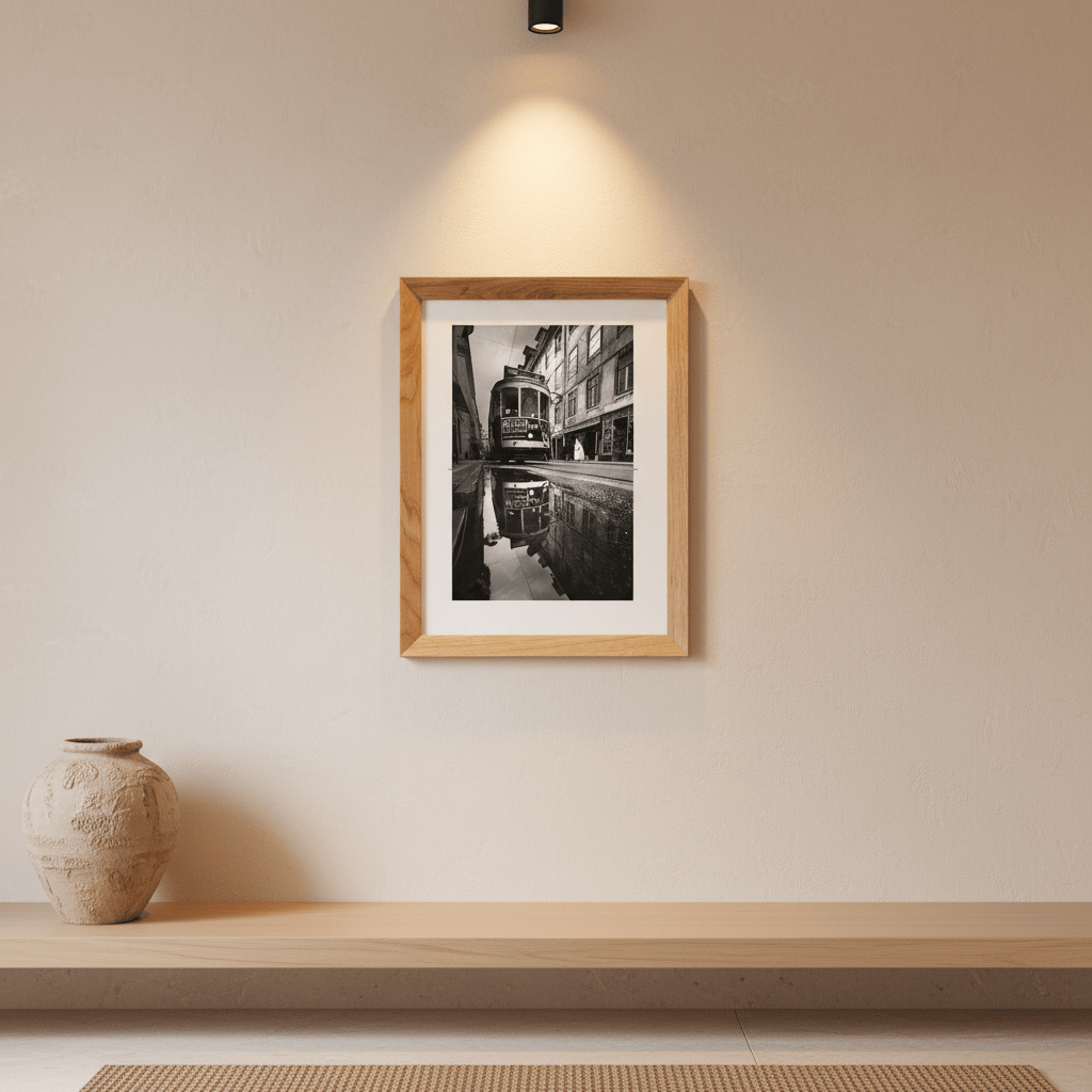 Photo d'art signée du tramway 28 de Lisbonne en noir et blanc Photo d'art signée "28 Prazeres"