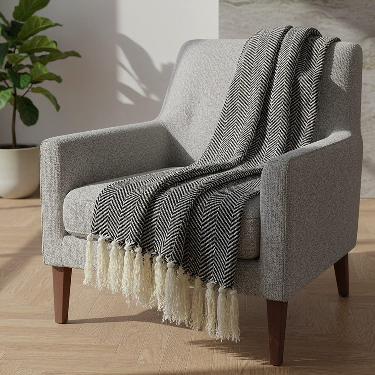 Plaid en coton noir motifs chevrons I Artisanat du Portugal en ligne Plaid en coton "Chevrons" - Noir