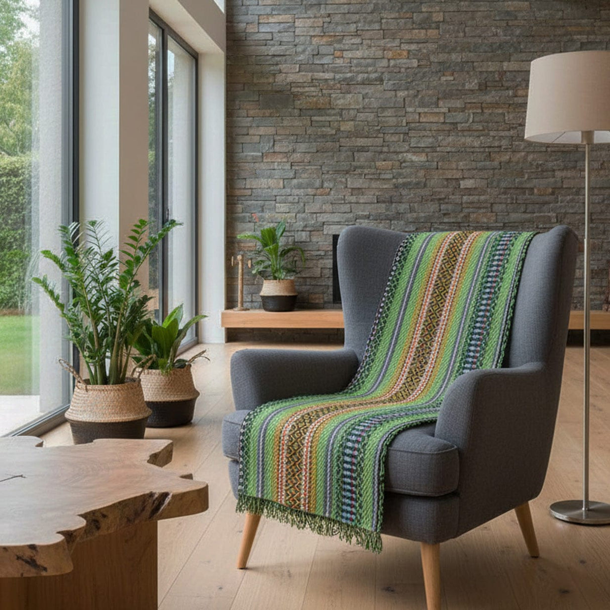 Plaid traditionnel portugais Vert clair Plaid traditionnel à frange "Manta de Mira de Aire" - Vert clair