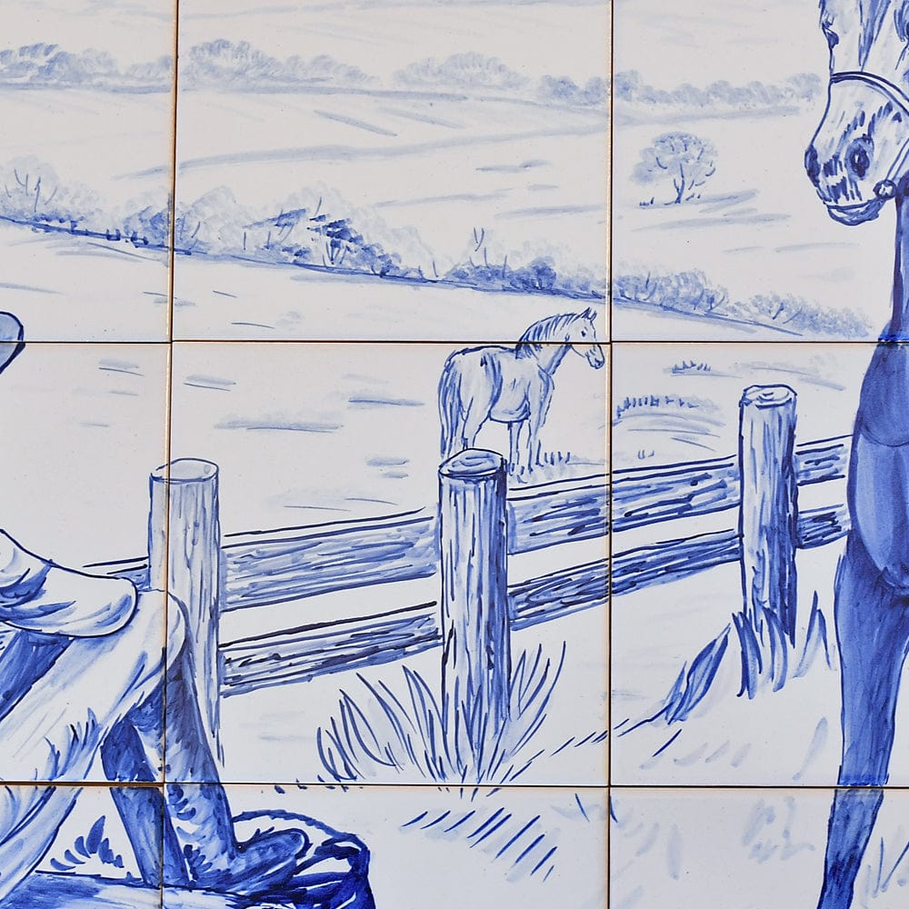 Réplique fidèle d’une fresque d’azulejos portugais du XVIIIᵉ siècle Fresque d'azulejos 90x60cm