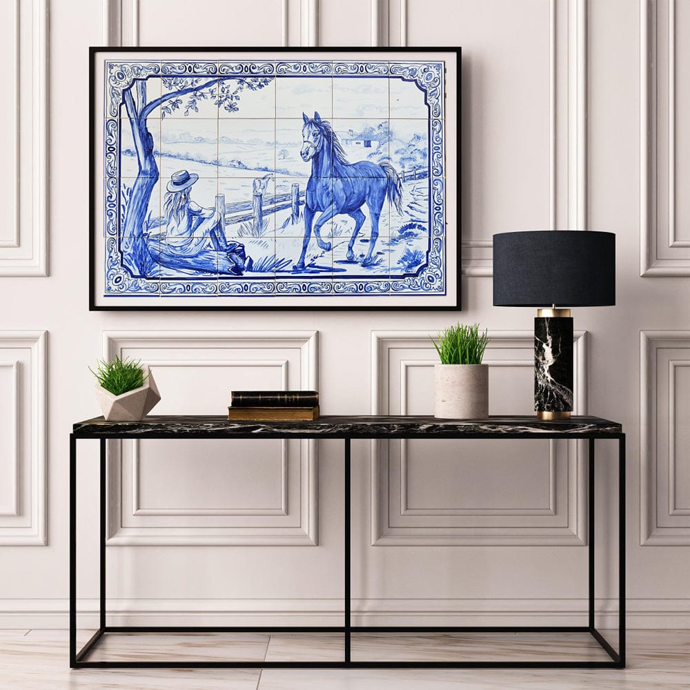 Réplique fidèle d’une fresque d’azulejos portugais du XVIIIᵉ siècle Fresque d'azulejos 90x60cm