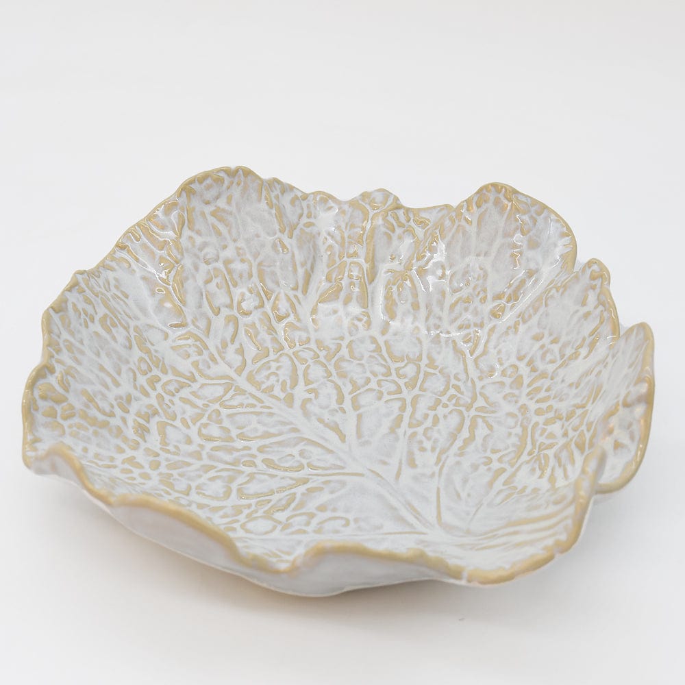 Saladier bas en grès en forme de feuille de chou Saladier en grès en forme de chou