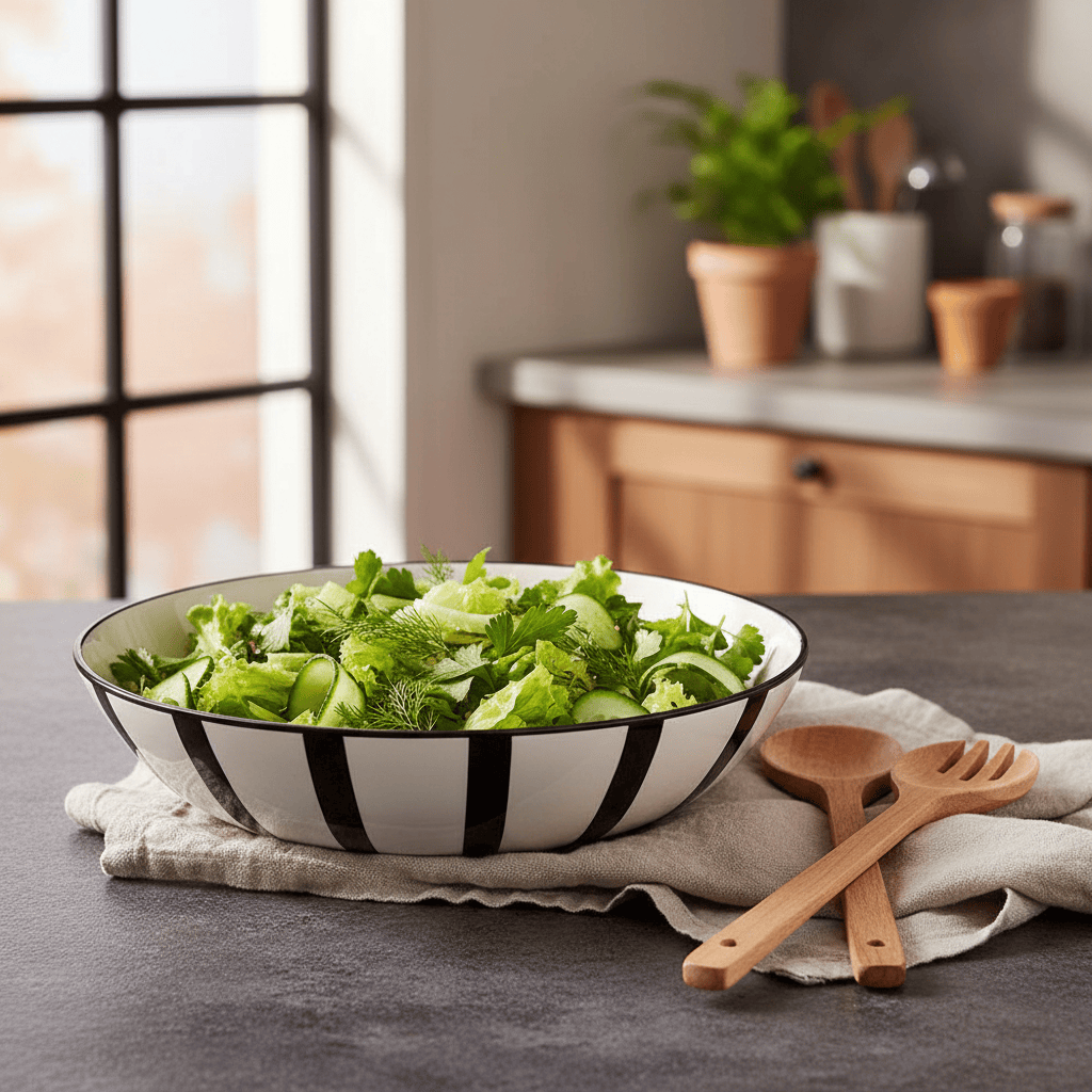 Saladier en porcelaine portugaise I Vaisselle du Portugal en ligne Saladier rayé "Costa Nova Mar" 25cm - Noir