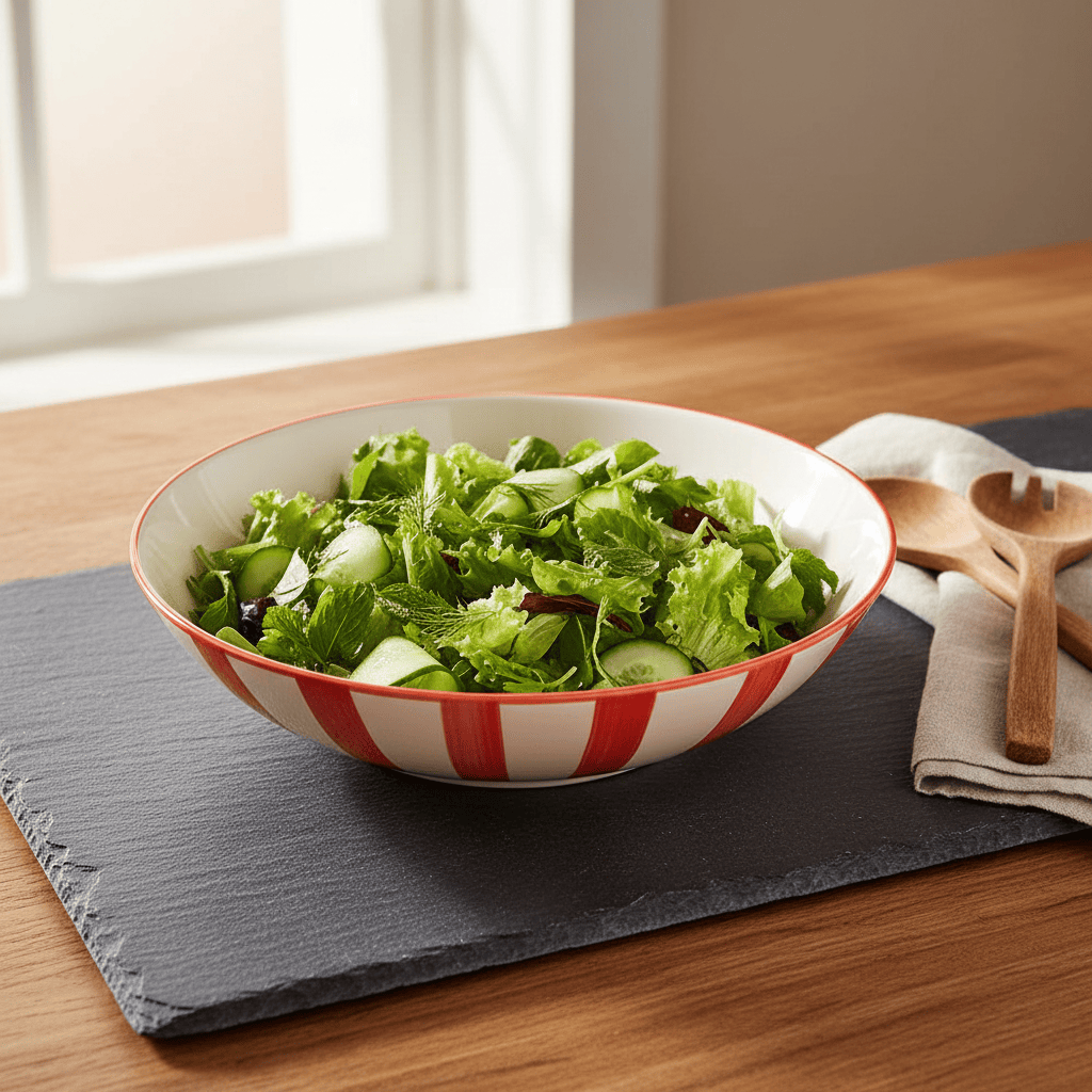 Saladier en porcelaine portugaise I Vaisselle du Portugal en ligne Saladier rayé "Costa Nova Mar" 25cm - Rouge