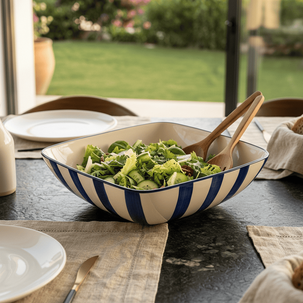 Saladier rayé bleu et blanc I Vaisselle du Portugal en ligne Saladier rayé "Costa Nova Mar" 28cm - Bleu