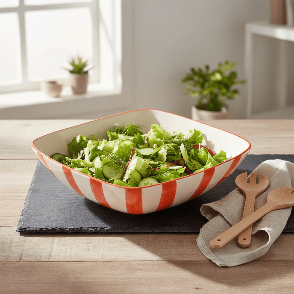 Saladier rayé orange et blanc I Vaisselle du Portugal en ligne Saladier rayé "Costa Nova Mar" 28cm - Rouge